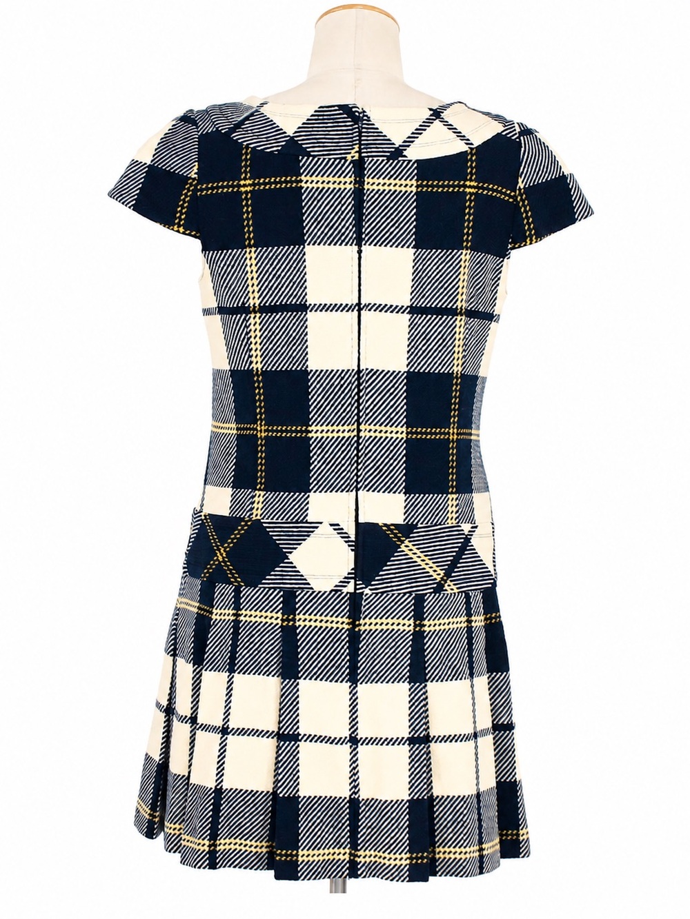 Burberry Navy, Cream & Yellow Plaid Short-Sleeve Fit-and-Flare Dress - Picture 3 of 7